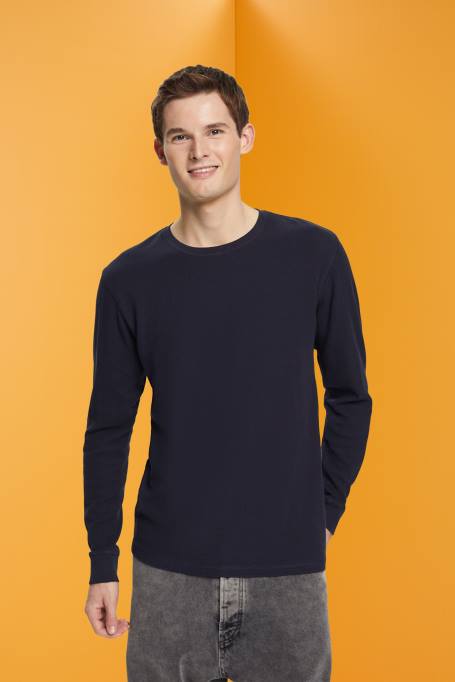 Esprit pikk varrukas mehed merevägi vahvel pique pikkade varrukatega topp Z24R824