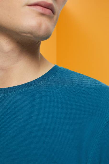 Esprit pikk varrukas mehed tume türkiissinine vahvel pique pikkade varrukatega topp Z24R851