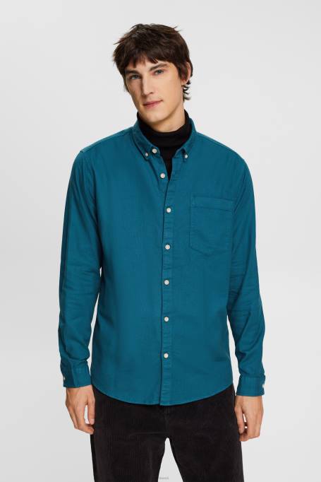 Esprit särgid mehed tume türkiissinine nööbitav puuvillane särk Z24R813