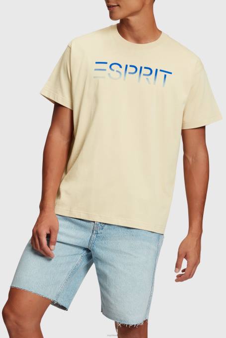 Esprit t-särgid mehed hele taupe rinnaga flokeeritud logoga aplikatsiooniga T-särk Z24R608