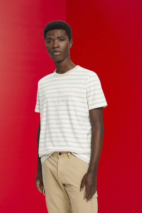 Esprit t-särgid mehed hele taupe triibuline jätkusuutlik puuvillane t-särk Z24R704