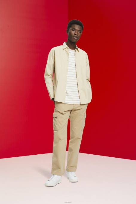 Esprit t-särgid mehed hele taupe triibuline jätkusuutlik puuvillane t-särk Z24R704