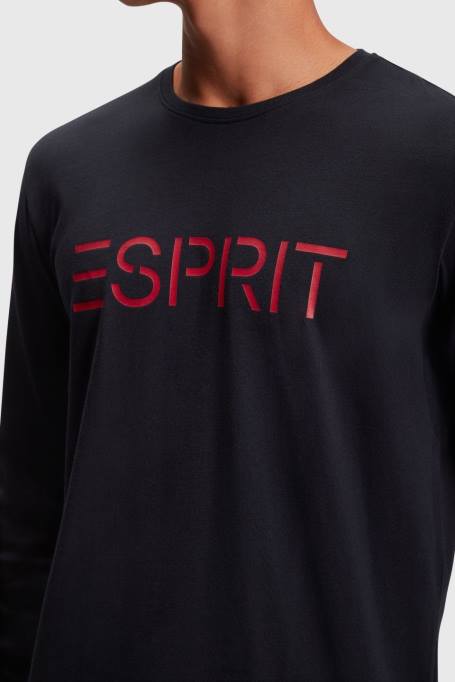 Esprit t-särgid mehed must logoga trükitud trikoo T-särk Z24R862