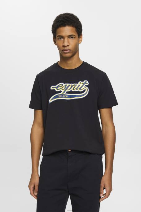 Esprit t-särgid mehed must retro logoga trükitud puuvillane T-särk Z24R628