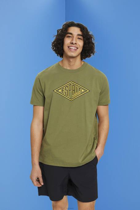 Esprit t-särgid mehed oliiv logoprindiga puuvillane T-särk Z24R626