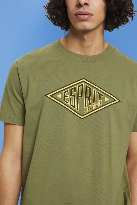 Esprit t-särgid mehed oliiv logoprindiga puuvillane T-särk Z24R626