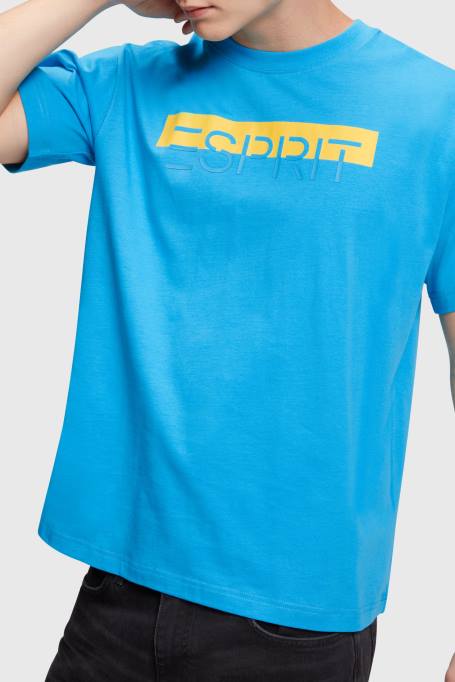 Esprit t-särgid mehed türkiissinine matt säraga logoga aplikatsiooniga t-särk Z24R618