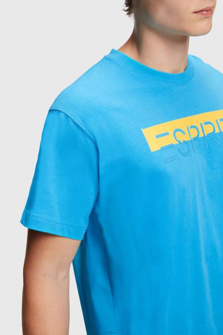 Esprit t-särgid mehed türkiissinine matt säraga logoga aplikatsiooniga t-särk Z24R618