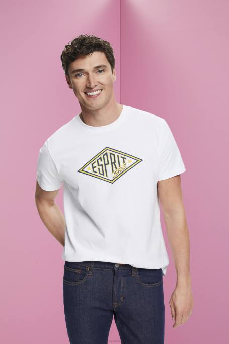 Esprit t-särgid mehed valge logoprindiga puuvillane T-särk Z24R624