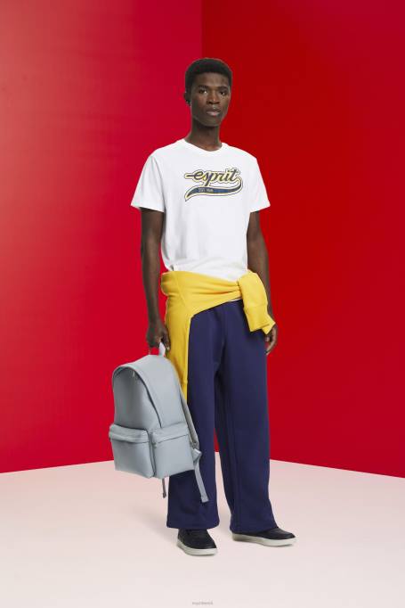 Esprit t-särgid mehed valge retro logoga trükitud puuvillane T-särk Z24R629