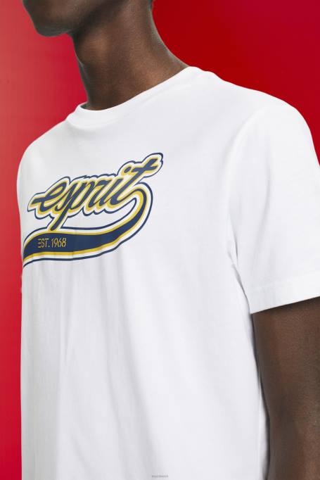 Esprit t-särgid mehed valge retro logoga trükitud puuvillane T-särk Z24R629