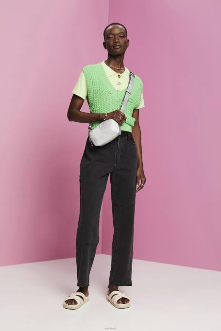 Esprit denim naised must keskmine pesu laia säärega teksad asümmeetrilise alläärega Z24R212