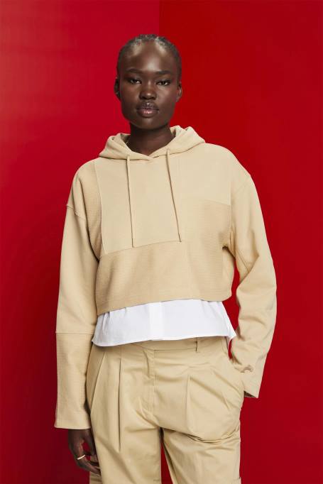 Esprit dressipluusid ja pusad naised liiv kärbitud lapiline kapuuts Z24R289