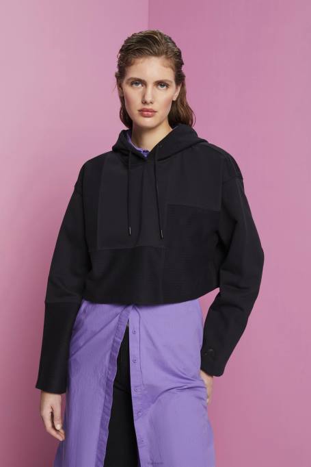 Esprit dressipluusid ja pusad naised must kärbitud lapiline kapuuts Z24R288