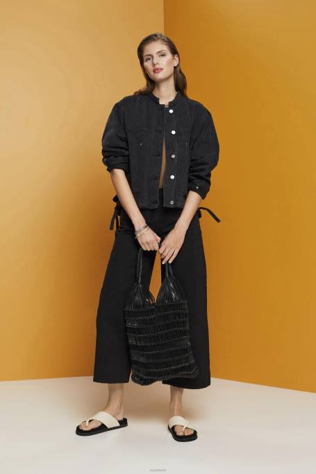 Esprit jakid naised must keskmine pesu nööridega kraeta teksajakk Z24R297