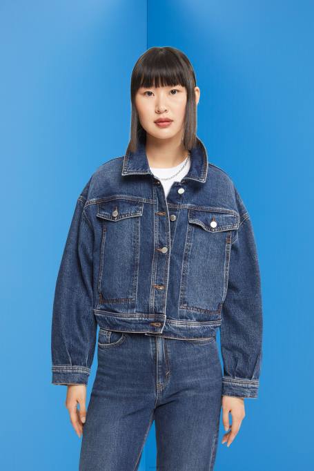 Esprit jakid naised sinine keskmine pesu kärbitud teksajakk Z24R550