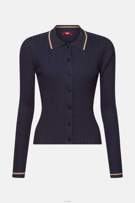 Esprit kampsunid naised bensiin sinine nööbiga ees kootud polo top Z24R22