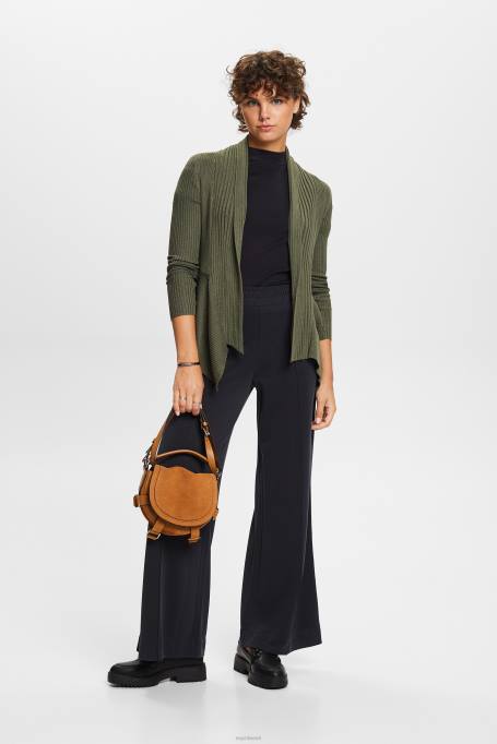 Esprit kampsunid naised khaki roheline taaskasutatud: soonikuga kardigan taskurätiäärega Z24R24