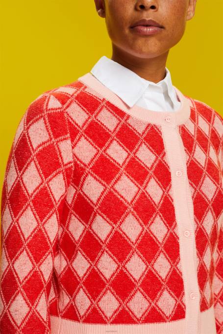 Esprit kampsunid naised valge argyle kardigan Z24R86