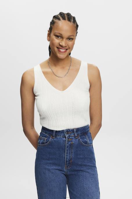 Esprit kampsunid naised valkjas kootud v-kaelusega linane topp Z24R305