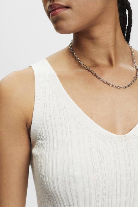 Esprit kampsunid naised valkjas kootud v-kaelusega linane topp Z24R305