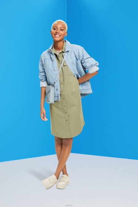 Esprit Kleidid naised hele khaki puuvillane särk kleit Z24R45