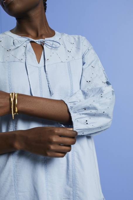 Esprit Kleidid naised helesinine lavendel tikitud kleit, 100% puuvill Z24R187