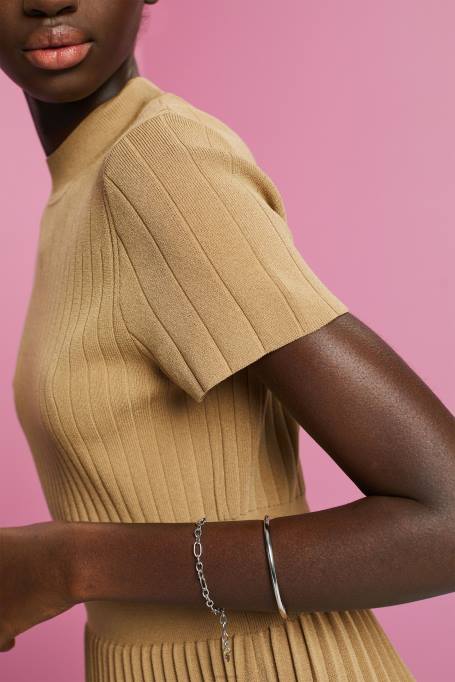 Esprit Kleidid naised khaki beež mockneck plisseeritud midi kleit lühikeste varrukatega Z24R119