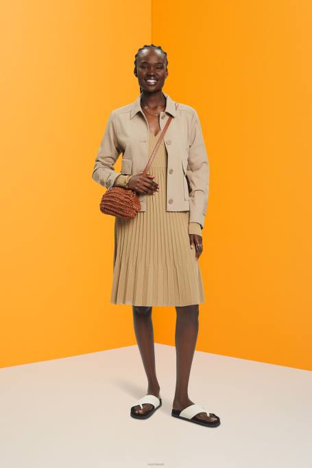 Esprit Kleidid naised khaki beež plisseeritud ümbriskleit pikkade varrukatega Z24R126