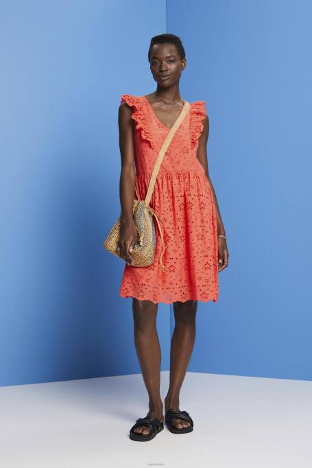 Esprit Kleidid naised koralloranž puuvillane pitskleit Z24R192