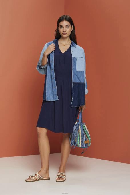 Esprit Kleidid naised merevägi minikleit smockeeritud vöökohaga Z24R228