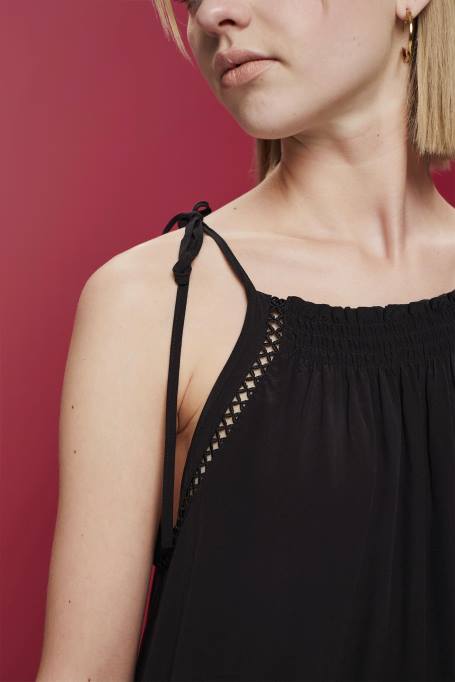 Esprit Kleidid naised must rihmaga kleit smockiga, tencel Z24R202