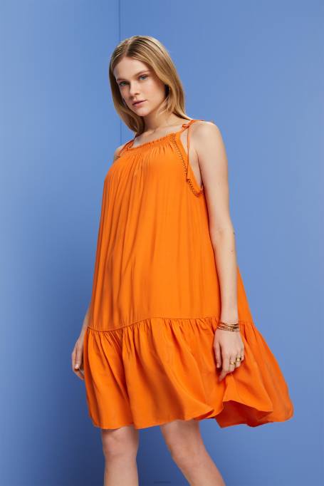 Esprit Kleidid naised oranž rihmaga kleit smockiga, tencel Z24R116