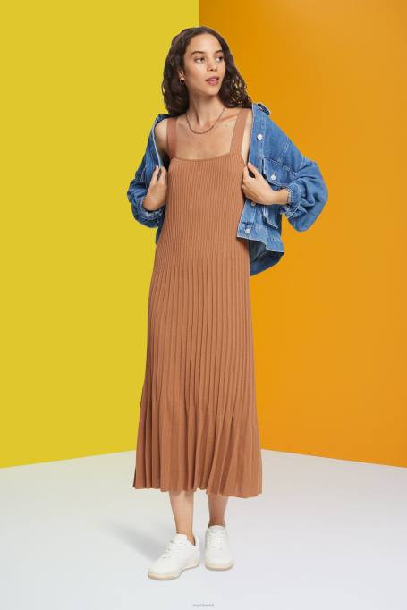 Esprit Kleidid naised pruun plisseeritud rihmaga kleit Z24R491