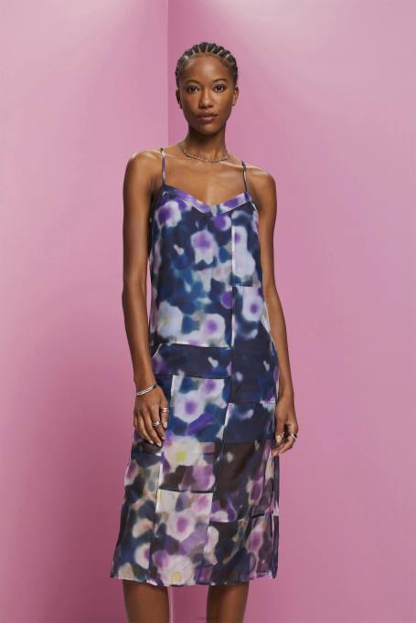 Esprit Kleidid naised sinine lavendel mustriga organza midi kleit Z24R196