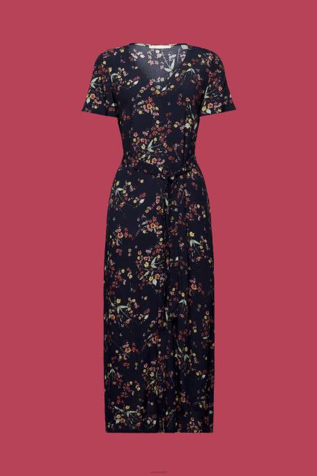 Esprit Kleidid naised tumesinine trükitud midikleit koos seotava vööga Z24R189