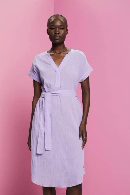 Esprit Kleidid naised valge kortsus midi kleit vööga Z24R54