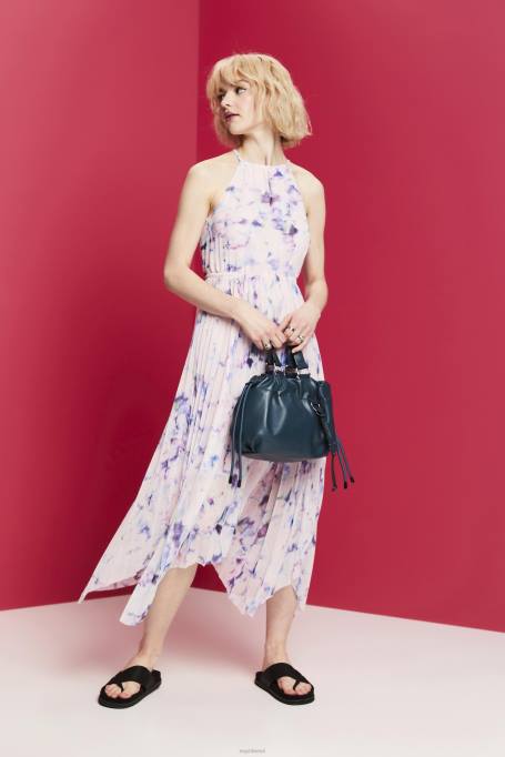 Esprit Kleidid naised valge plisseeritud šifoonist midikleit Z24R94