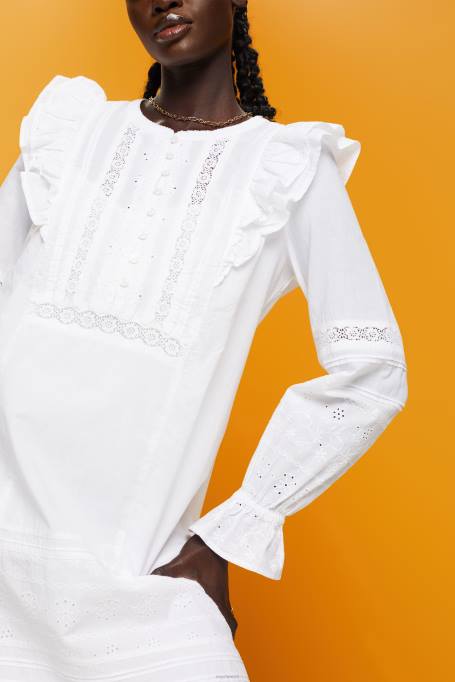 Esprit Kleidid naised valge puuvillasest pitsist põlvini kleit Z24R111