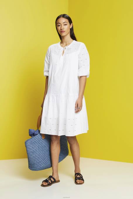 Esprit Kleidid naised valge tikitud kleit, 100% puuvill Z24R186