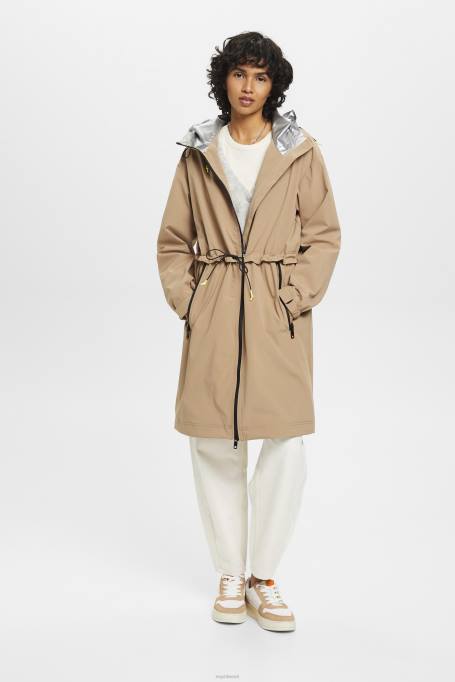 Esprit mantlid naised kaamel nööriga kapuutsiga vihmamantel Z24R306