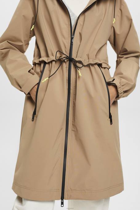 Esprit mantlid naised kaamel nööriga kapuutsiga vihmamantel Z24R306