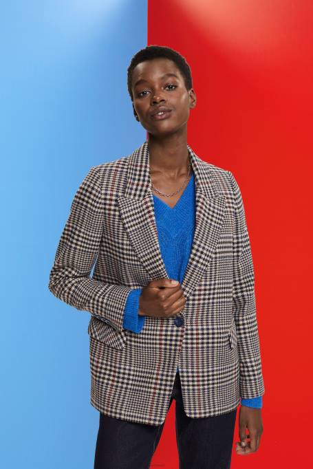 Esprit mantlid naised kreem beež kontrollitud villasegu bleiser Z24R447