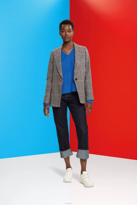 Esprit mantlid naised kreem beež kontrollitud villasegu bleiser Z24R447