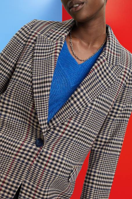 Esprit mantlid naised kreem beež kontrollitud villasegu bleiser Z24R447