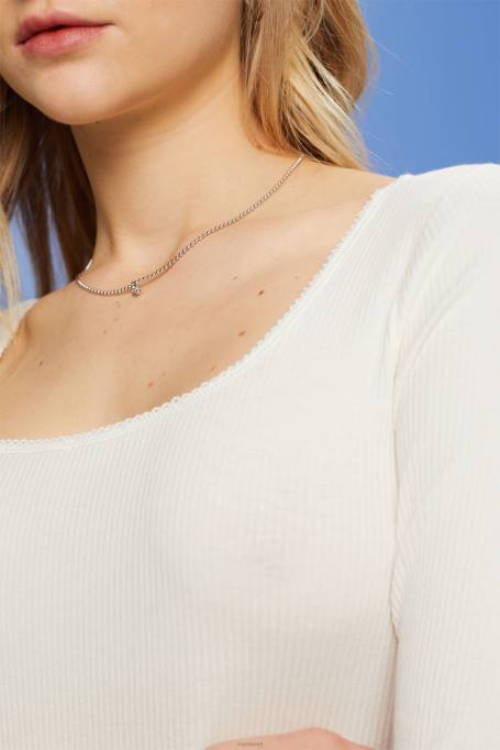 Esprit pikk varrukas naised valkjas soonik pikkade varrukatega topp Z24R89