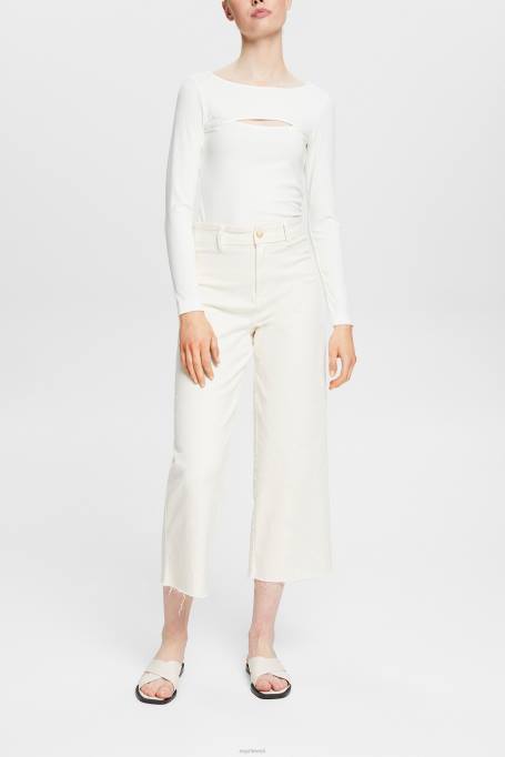 Esprit pikk varrukas naised valkjas välja lõigatud top Z24R531