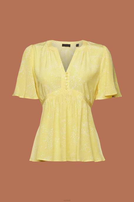 Esprit pluusid naised helekollane lühikeste varrukatega pluus seotava vööga Z24R222