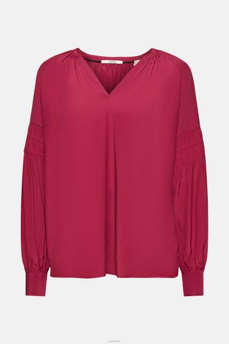 Esprit pluusid naised kirsipunane smokeeritud detailidega pluus, lenzing ecovero Z24R371