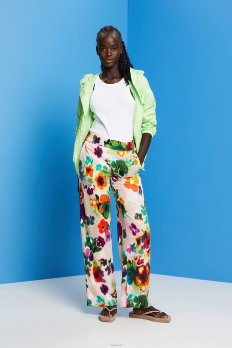 Esprit püksid ja püksid naised valge lillemustriga laia säärega püksid Z24R131